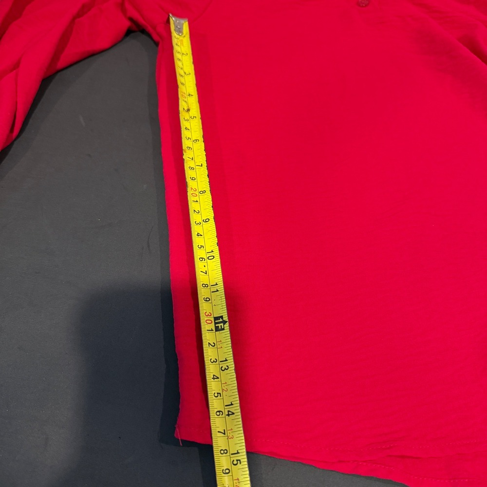 Red Jolie & Joy Blouse, Collared V Neck, Long Bishop Sleeves, Women's Size S - Picture 6 of 10